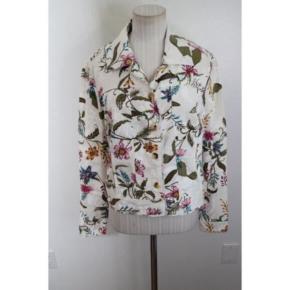Charlie B Linen Jacket Womens Medium Floral Artsy Beach - Picture 1 of 6